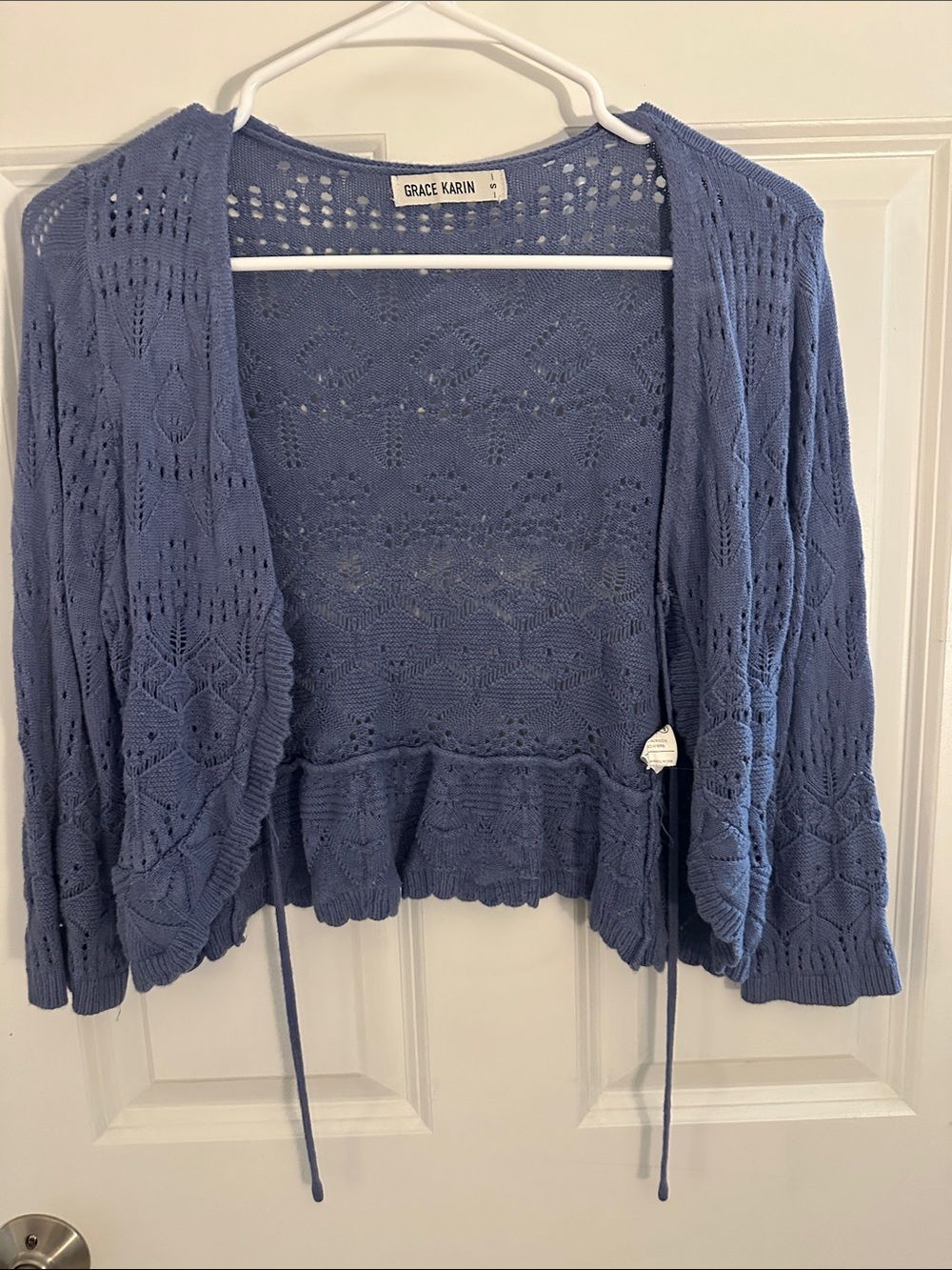 Grace Karin Openwork Tie-Front Knit Cardigan - Periwinkle Blue